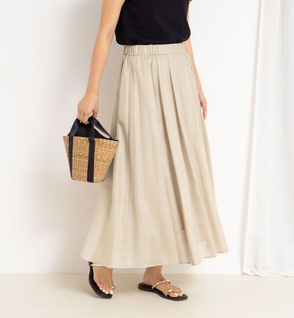 NOLLEY'S「シアーチンツタックスカート」|フレア|ベージュ