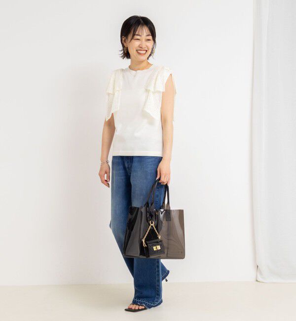 NOLLEY'S「《手洗い可能》肩シアーリボンノースリーブプルオーバーニット」|ニット・セーター|