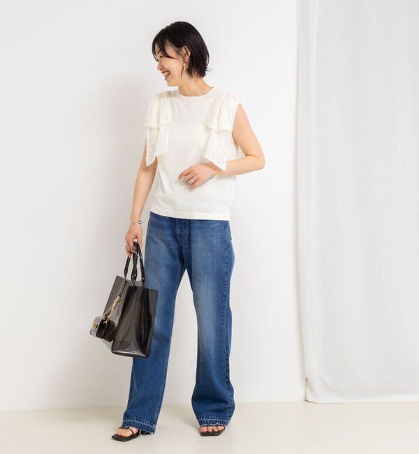 NOLLEY'S「《手洗い可能》肩シアーリボンノースリーブプルオーバーニット」|ニット・セーター|