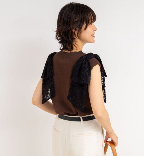 NOLLEY'S「《手洗い可能》肩シアーリボンノースリーブプルオーバーニット」|ニット・セーター|