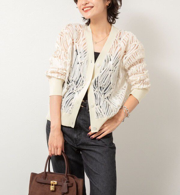 Rie Miller「【追加】《セットアップ対応》チュール刺繍Vネックカーディガン」|カーディガン|キナリ