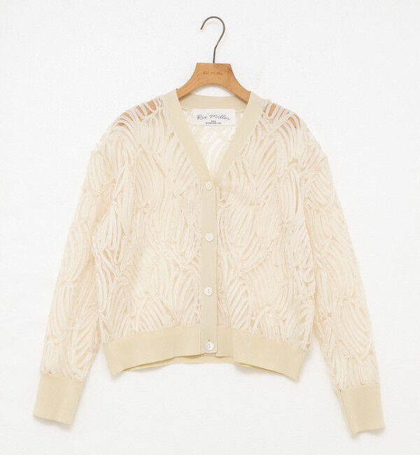 Rie Miller「【追加】《セットアップ対応》チュール刺繍Vネックカーディガン」|カーディガン|