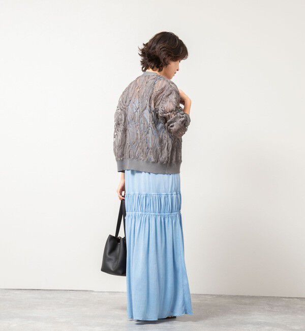 Rie Miller「【追加】《セットアップ対応》チュール刺繍Vネックカーディガン」|カーディガン|