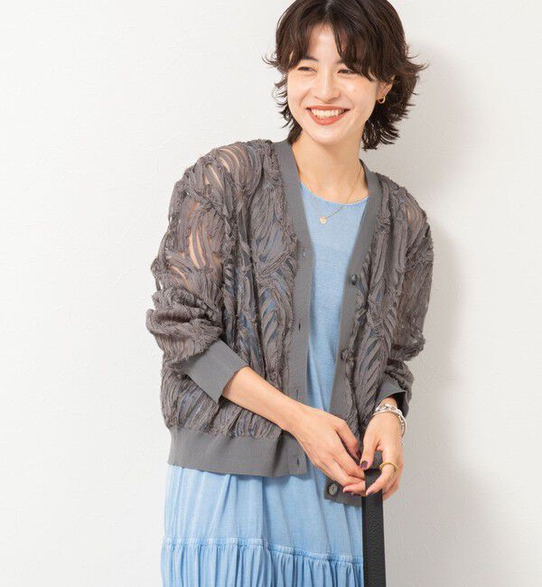 Rie Miller「【追加】《セットアップ対応》チュール刺繍Vネックカーディガン」|カーディガン|