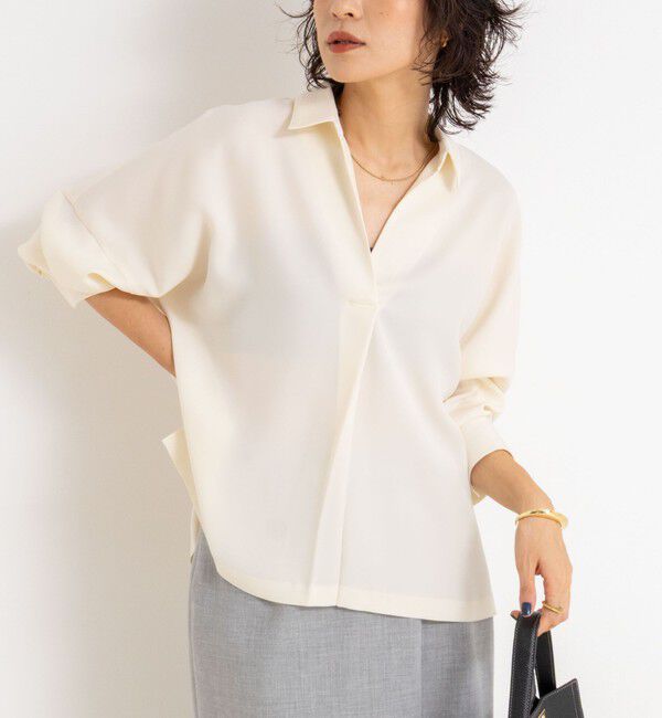 NOLLEY'S sophi「《morisachiシリーズとセットアップ対応》ウォッシャブルダブルサテンスキッパーブラウス」|シャツ・ブラウス|