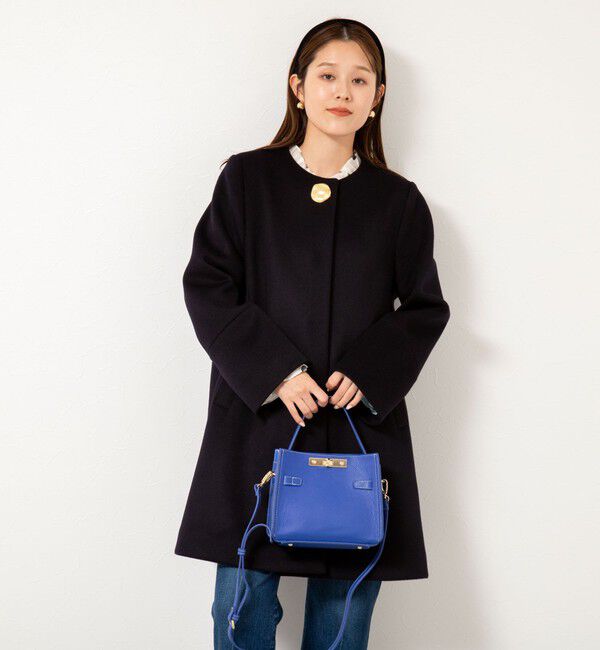 NOLLEY'S「ブローチ付きAラインノーカラーコート」|ノーカラーコート|