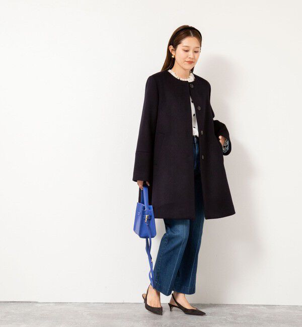 NOLLEY'S「ブローチ付きAラインノーカラーコート」|ノーカラーコート|