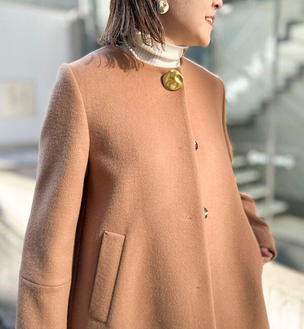 NOLLEY'S「ブローチ付きAラインノーカラーコート」|ノーカラーコート|