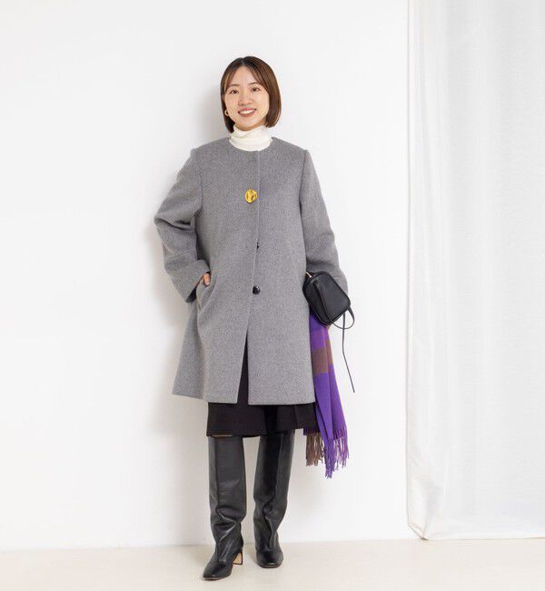 NOLLEY'S「ブローチ付きAラインノーカラーコート」|ノーカラーコート|