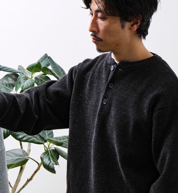 GLOSTER「【昨年人気アイテム再登場！チクチクしないニット】モールバックボーダー ヘンリーネックニット」|ニット・セーター|