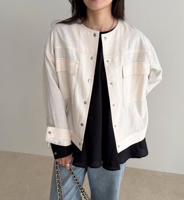 fredy emue「ニュアンスデニムノーカラージャケット」|ノーカラージャケット|