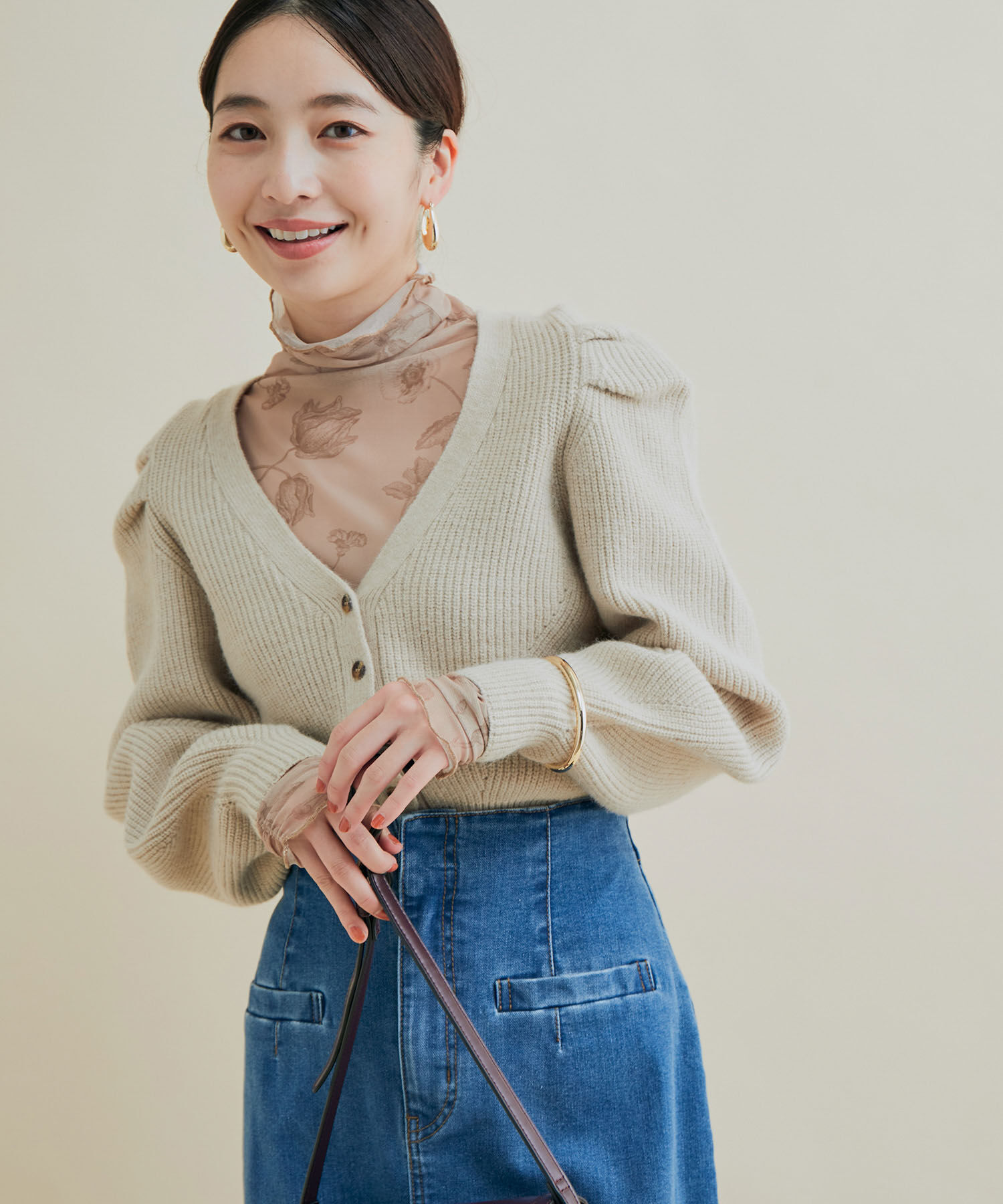 VIS「パワショルボリュームスリーブ片畦Vネックカーディガン」|カーディガン|