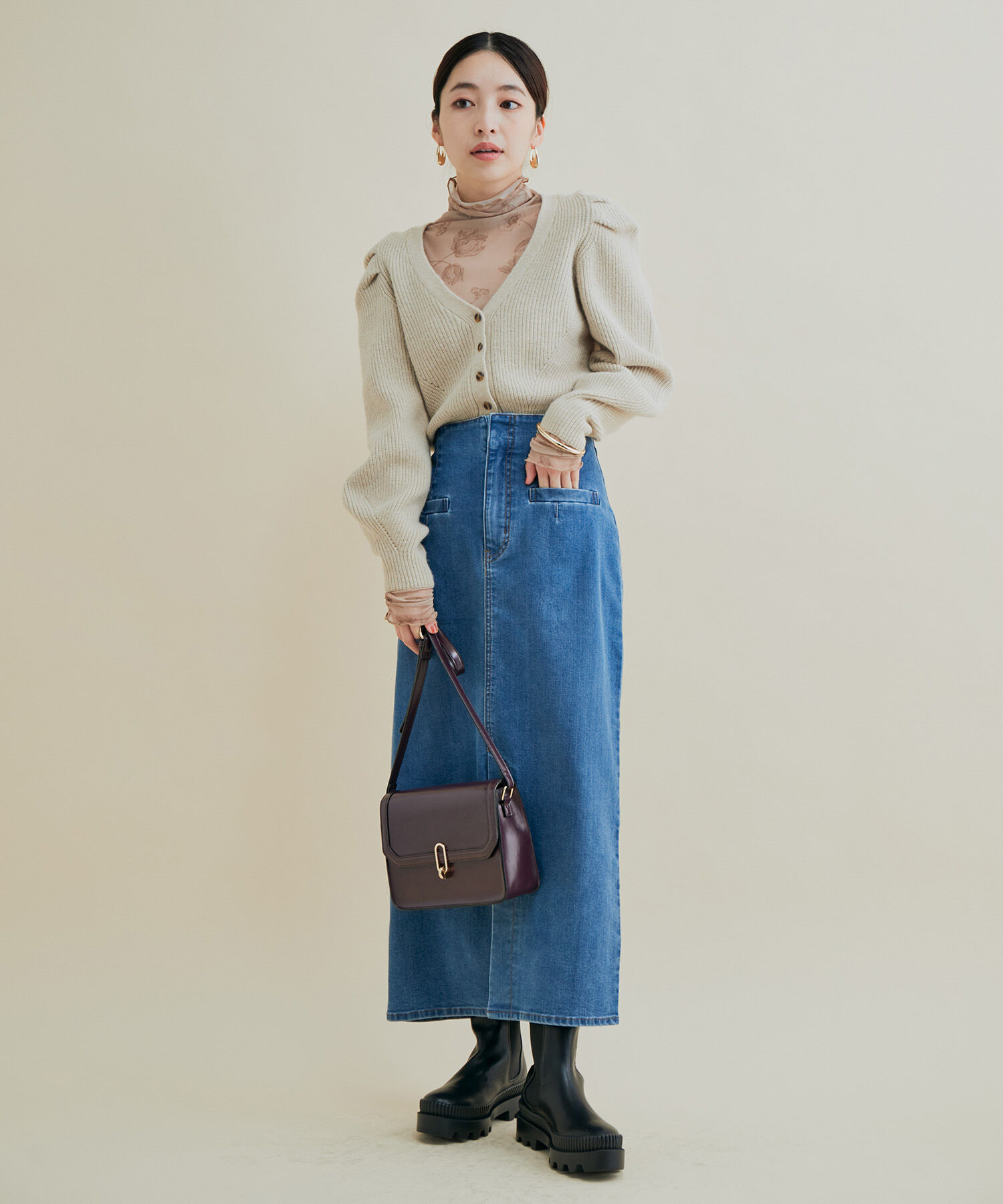 VIS「パワショルボリュームスリーブ片畦Vネックカーディガン」|カーディガン|