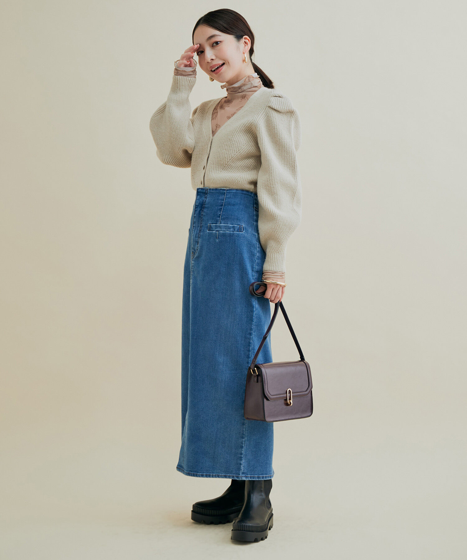 VIS「パワショルボリュームスリーブ片畦Vネックカーディガン」|カーディガン|