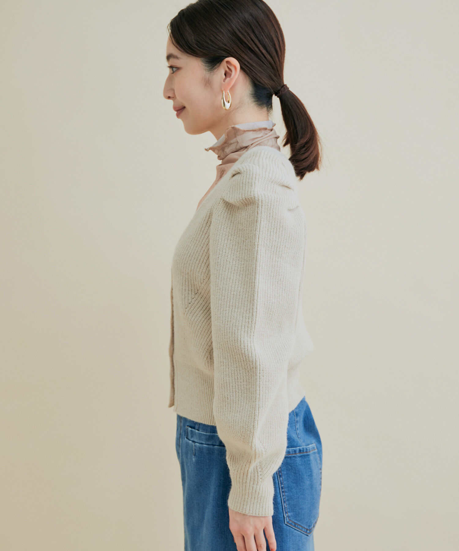 VIS「パワショルボリュームスリーブ片畦Vネックカーディガン」|カーディガン|