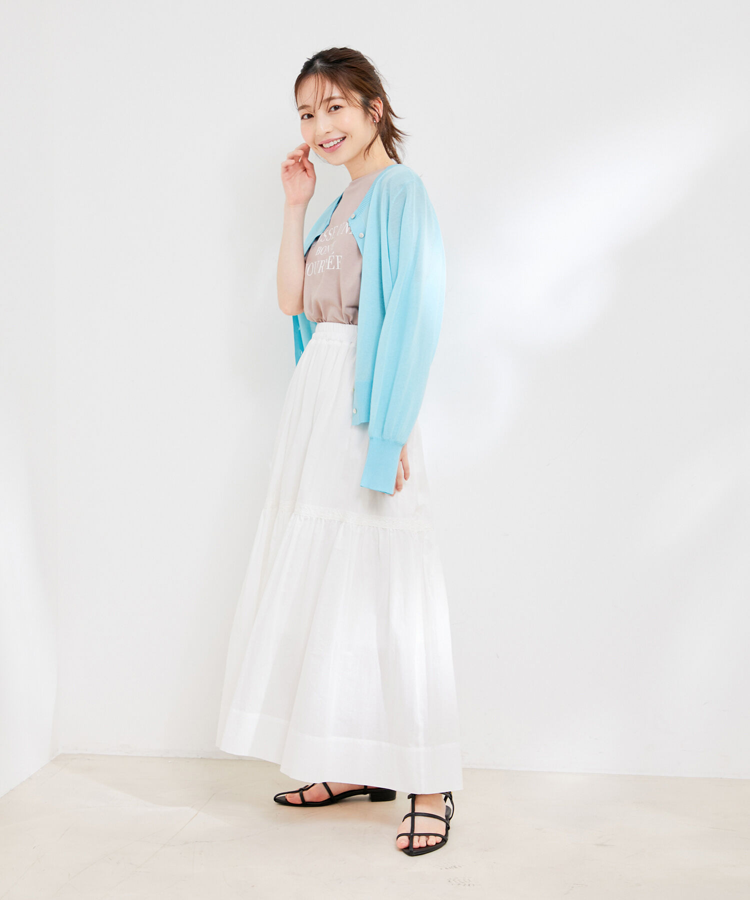 VIS「【洗える】コットンレース切替ギャザースカート」|スカート|