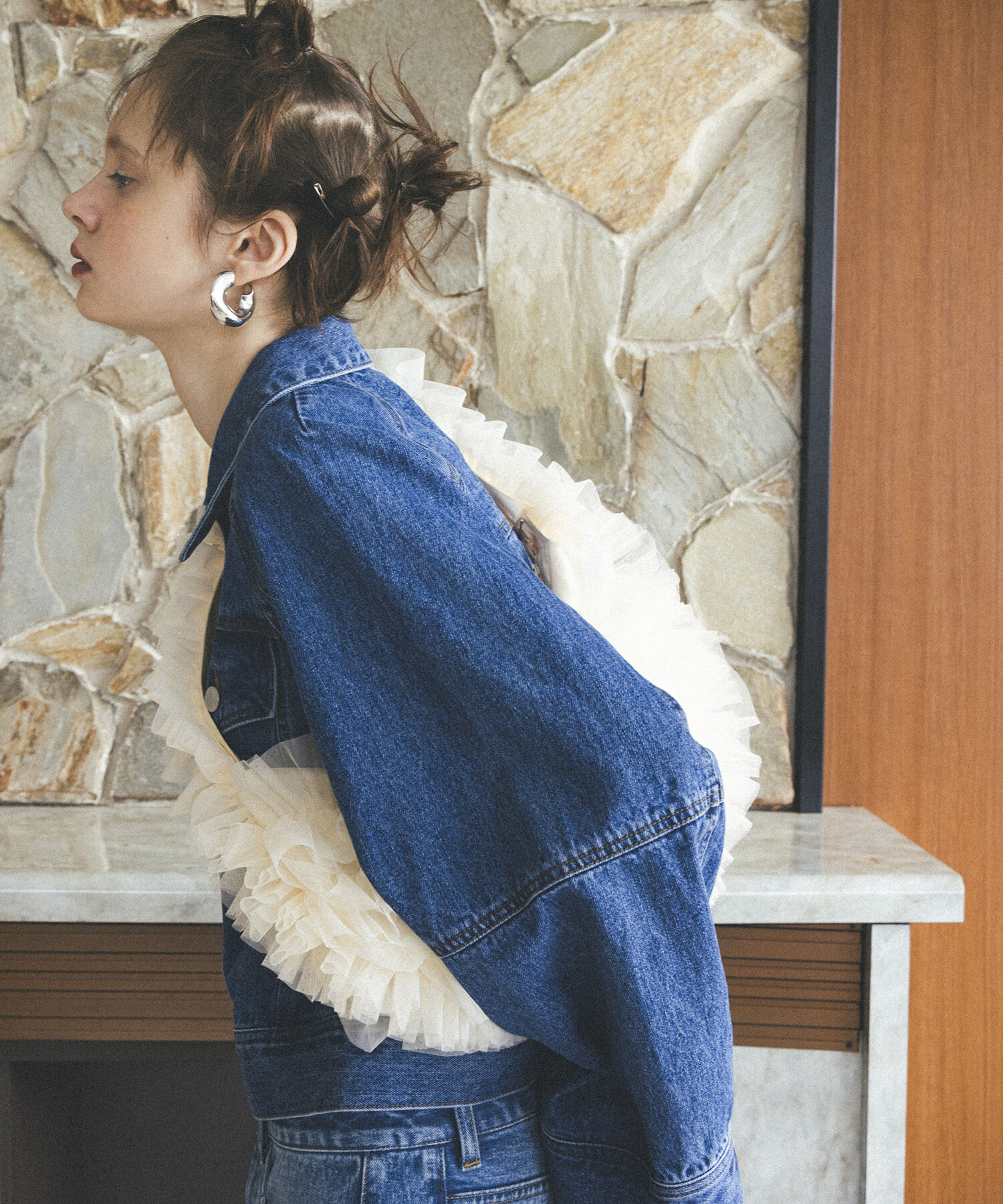 VIS「【洗える】ワイドスリーブショートデニムジャケット」|デニムジャケット|