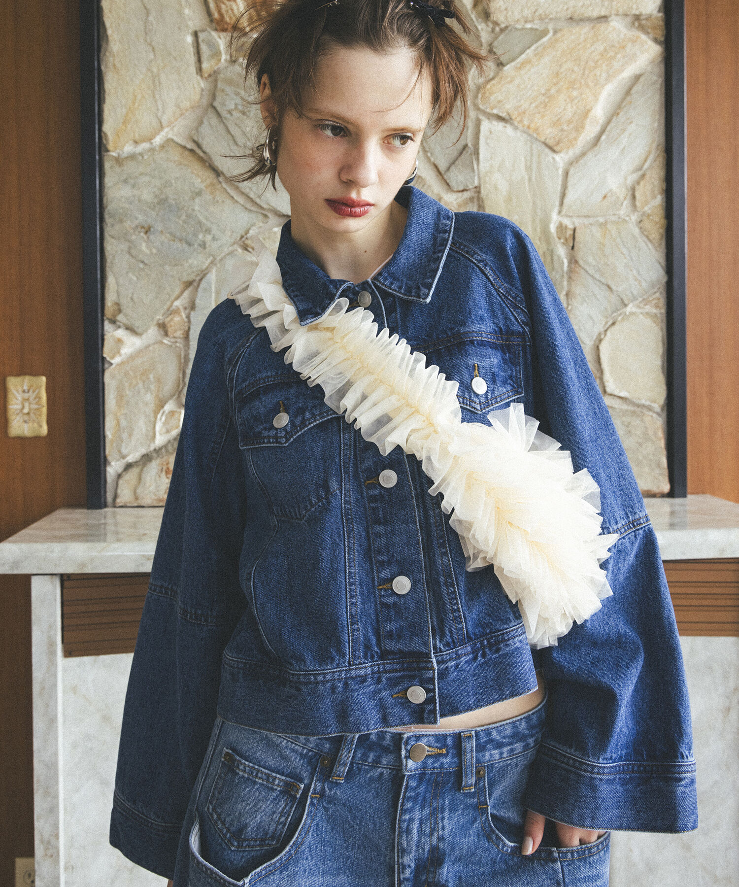 VIS「【洗える】ワイドスリーブショートデニムジャケット」|デニムジャケット|