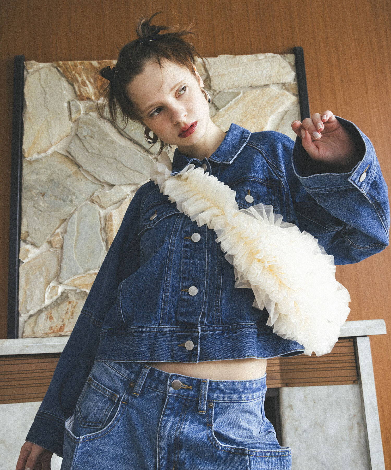 VIS「【洗える】ワイドスリーブショートデニムジャケット」|デニムジャケット|