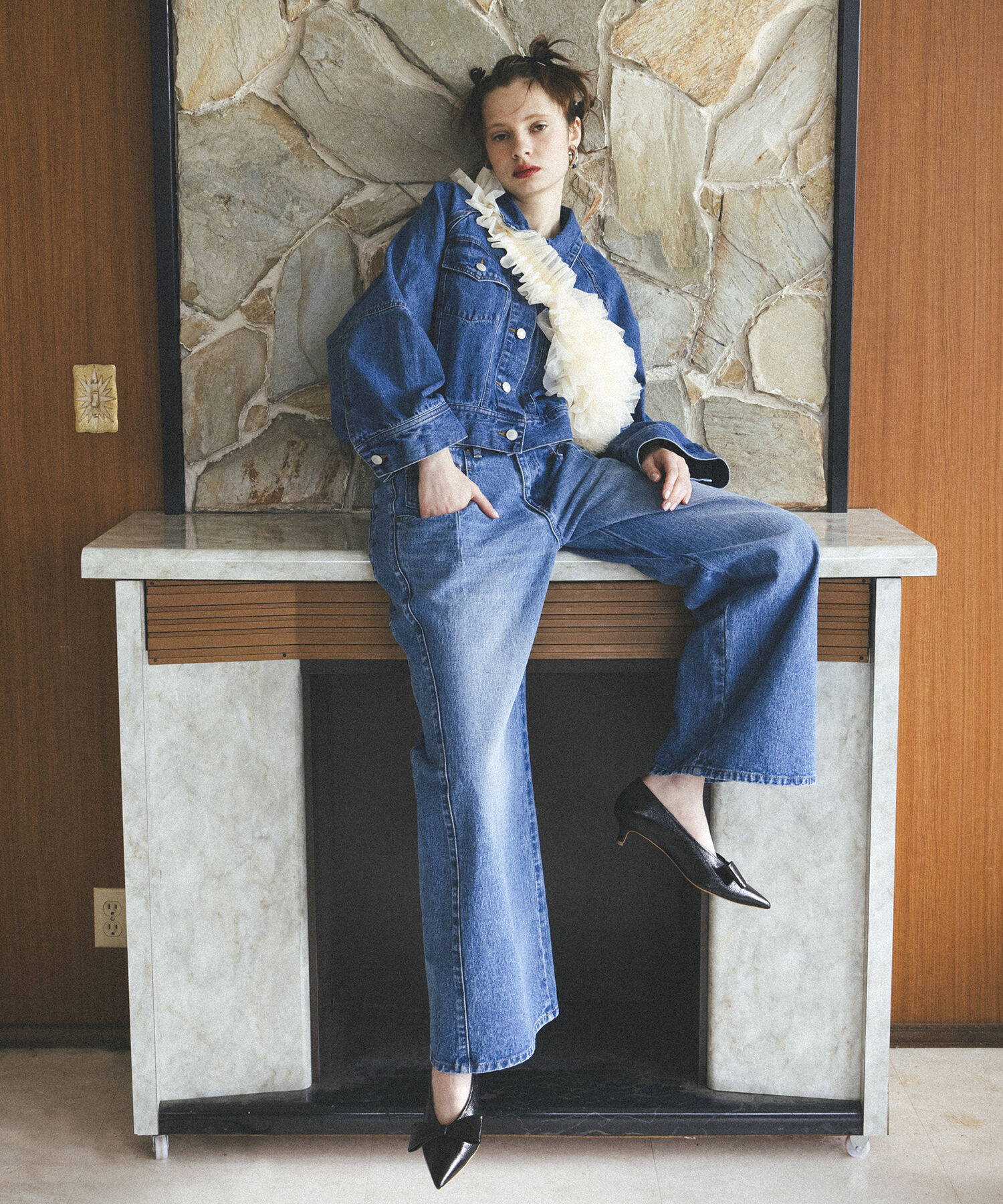 VIS「【洗える】ワイドスリーブショートデニムジャケット」|デニムジャケット|