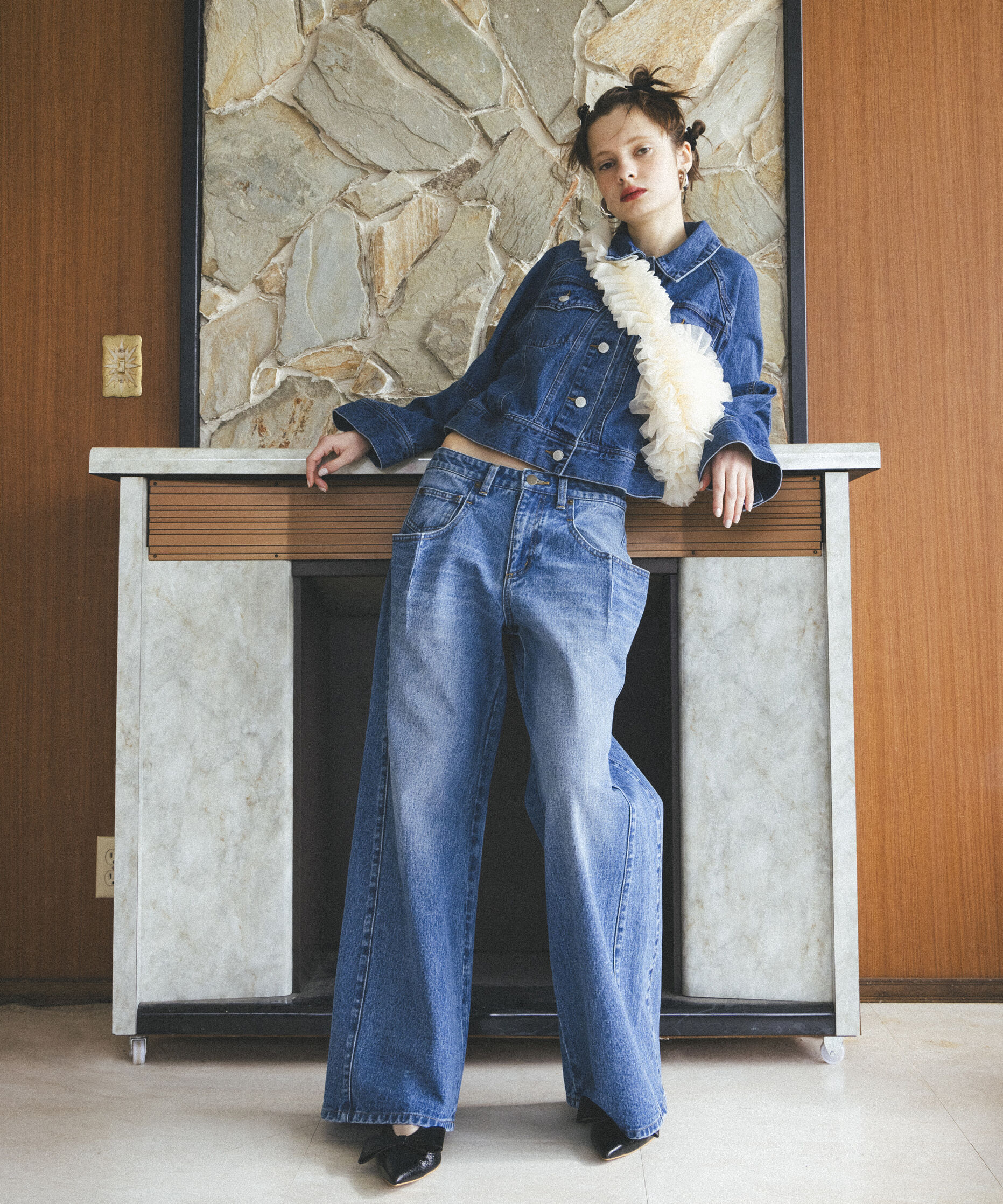 VIS「【洗える】ワイドスリーブショートデニムジャケット」|デニムジャケット|