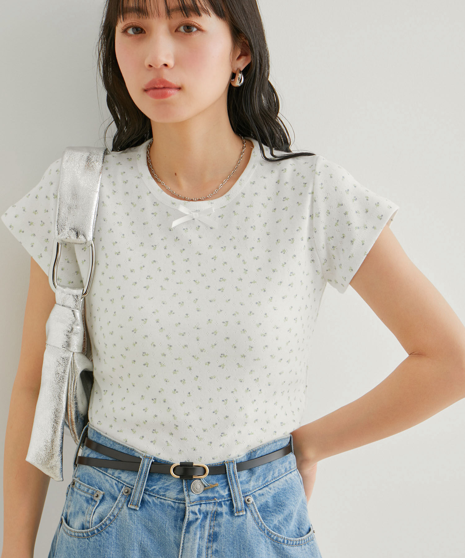 VIS「【WEB/一部店舗限定】パターンメッシュミニＴシャツ」|Tシャツ・カットソー|ホワイト系(12)