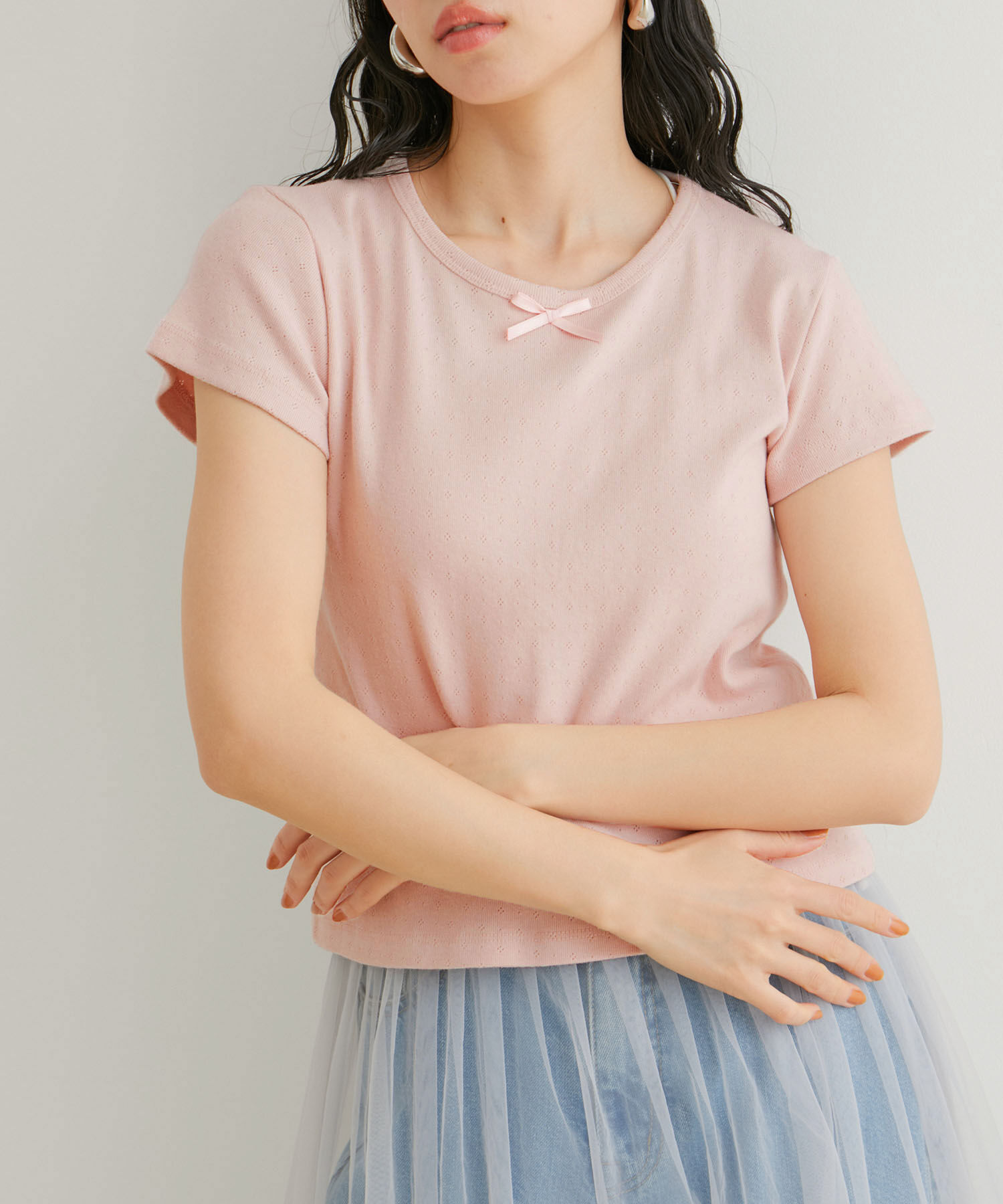 VIS「【WEB/一部店舗限定】パターンメッシュミニＴシャツ」|Tシャツ・カットソー|ピンク(63)