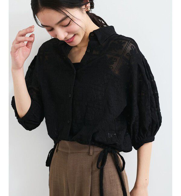 VIS「ドロストボリュームスリーブシャツ（レース・無地）」|シャツ・ブラウス|ブラック系(02)