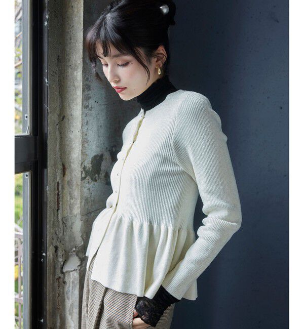 VIS「ペプラム切替モールニットカーディガン/イージーケア」|カーディガン|ホワイト系(11)