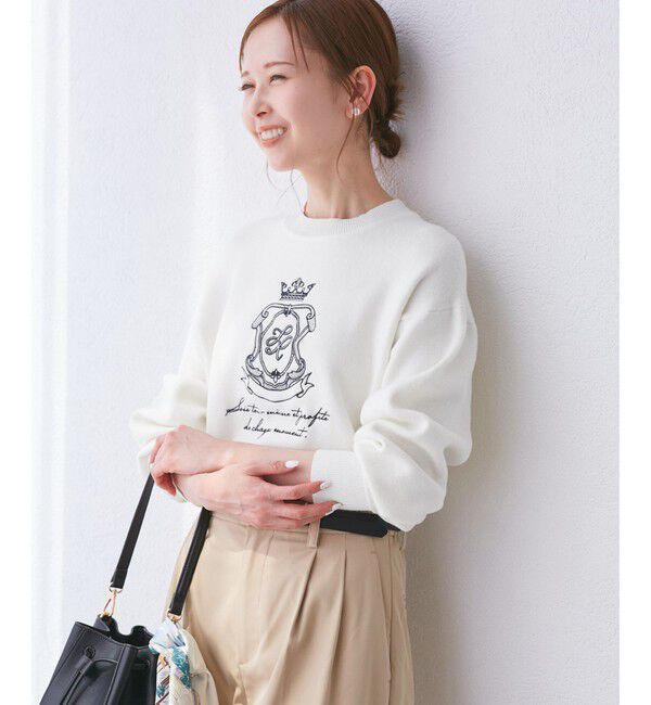 Rope&rsquo;Picnic「スウェットライク刺繍ニットプルオーバー/リンクコーデ」|ニット・セーター|