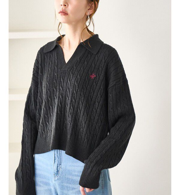 Rope&rsquo;Picnic「【BEVERLYHILLS POLO CLUB・新色追加】ケーブル編みクロップドスキッパーニット」|ニット・セーター|