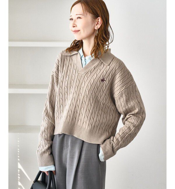 Rope&rsquo;Picnic「【BEVERLYHILLS POLO CLUB・新色追加】ケーブル編みクロップドスキッパーニット」|ニット・セーター|