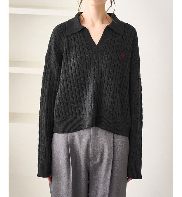 Rope&rsquo;Picnic「【BEVERLYHILLS POLO CLUB・新色追加】ケーブル編みクロップドスキッパーニット」|ニット・セーター|