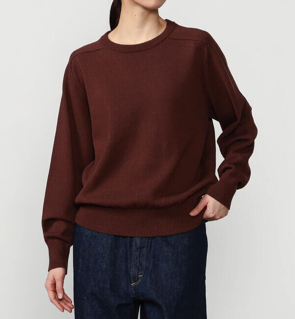 Morris & Sons「MORRIS & SONS | コットン サドルショルダーニット WOMEN」|ニット・セーター|BROWN