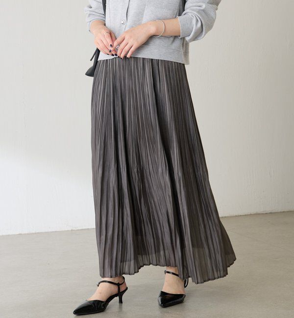  「フィラメントサテンプリーツスカート」|スカート|チャコールグレー