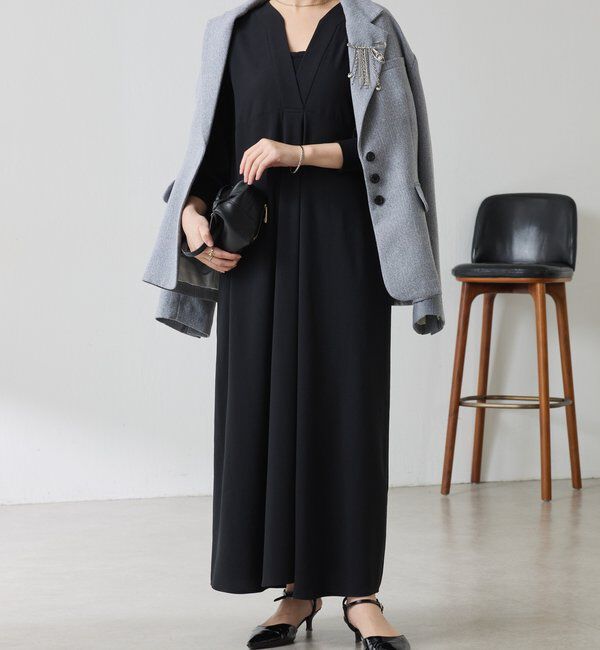  「ジャージVネックワンピース/セレモニー」|ワンピース|ブラック