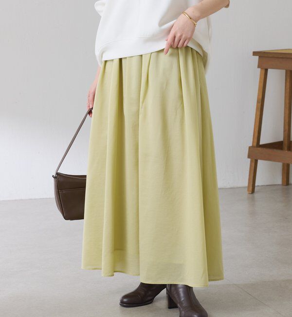  「タックフレアーシアースカート」|スカート|ライムグリーン