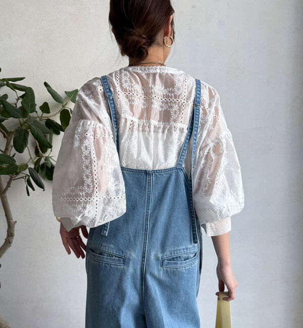  「細紐デニムフロントジップサロペット」|ワンピース|