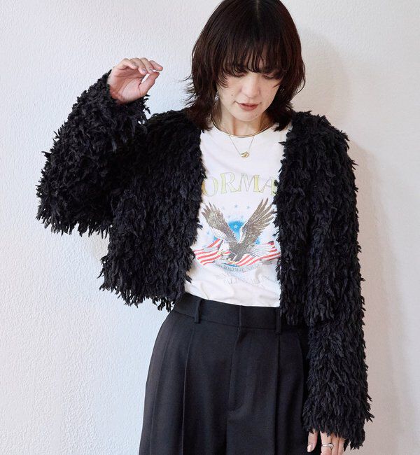  「【遊び心満載】フェザーショートジャケット」|その他|ブラック