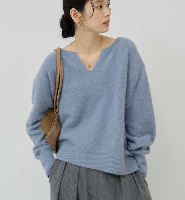  「【デコルテ美人ニット】ファーウールキーネックニット」|ニット・セーター|