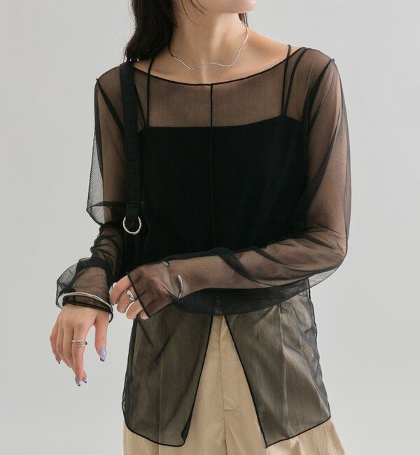  「シアースリットチュール トップス」|Tシャツ・カットソー|ブラック