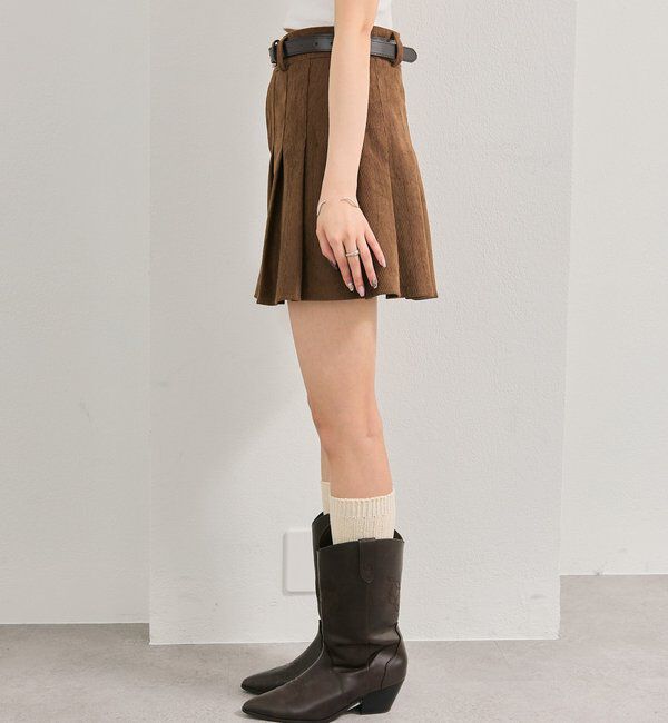  「ベルト付きコーデュロイミニスカート」|スカート|