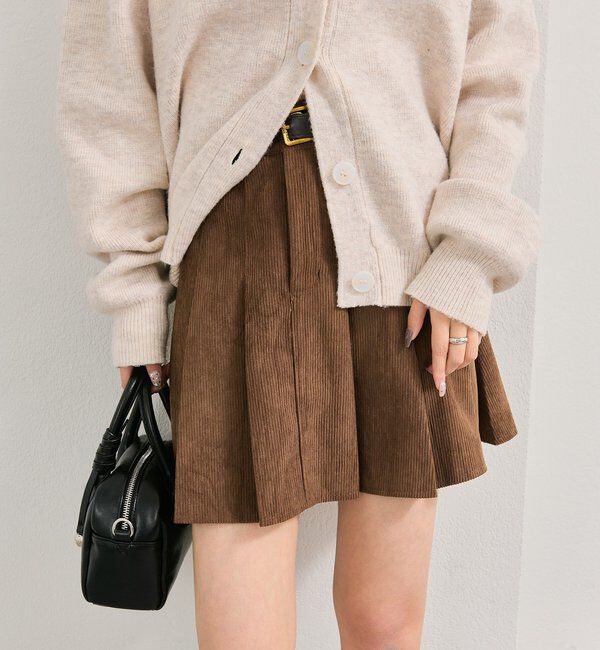  「ベルト付きコーデュロイミニスカート」|スカート|