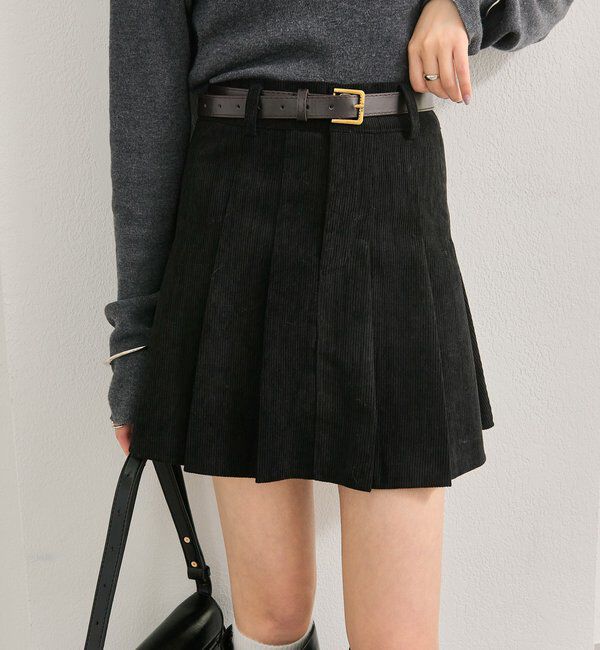  「ベルト付きコーデュロイミニスカート」|スカート|