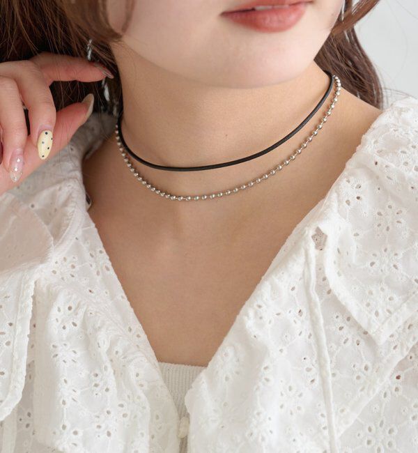  「【Lara】レザーチェーンチョーカー」|リング|シルバー