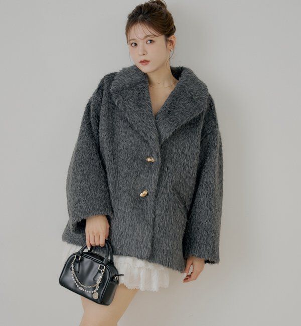  「金ボタンシャギーミディジャケットコート」|その他|