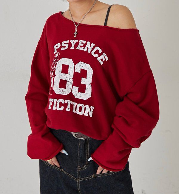  「ELLIOTT NUMBERIHG ONE-SHOULDERSWEATSHIRT」|Tシャツ・カットソー|レッド