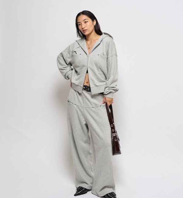  「【低身長・高身長対応】SLASH POCKET SWEAT EASY PANTS」|チノ|