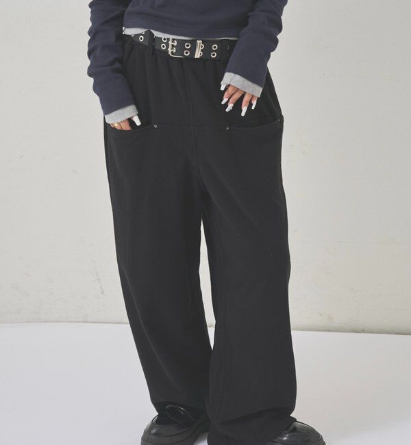  「【低身長・高身長対応】SLASH POCKET SWEAT EASY PANTS」|チノ|ブラック