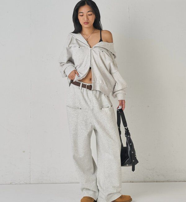  「【低身長・高身長対応】SLASH POCKET SWEAT EASY PANTS」|チノ|